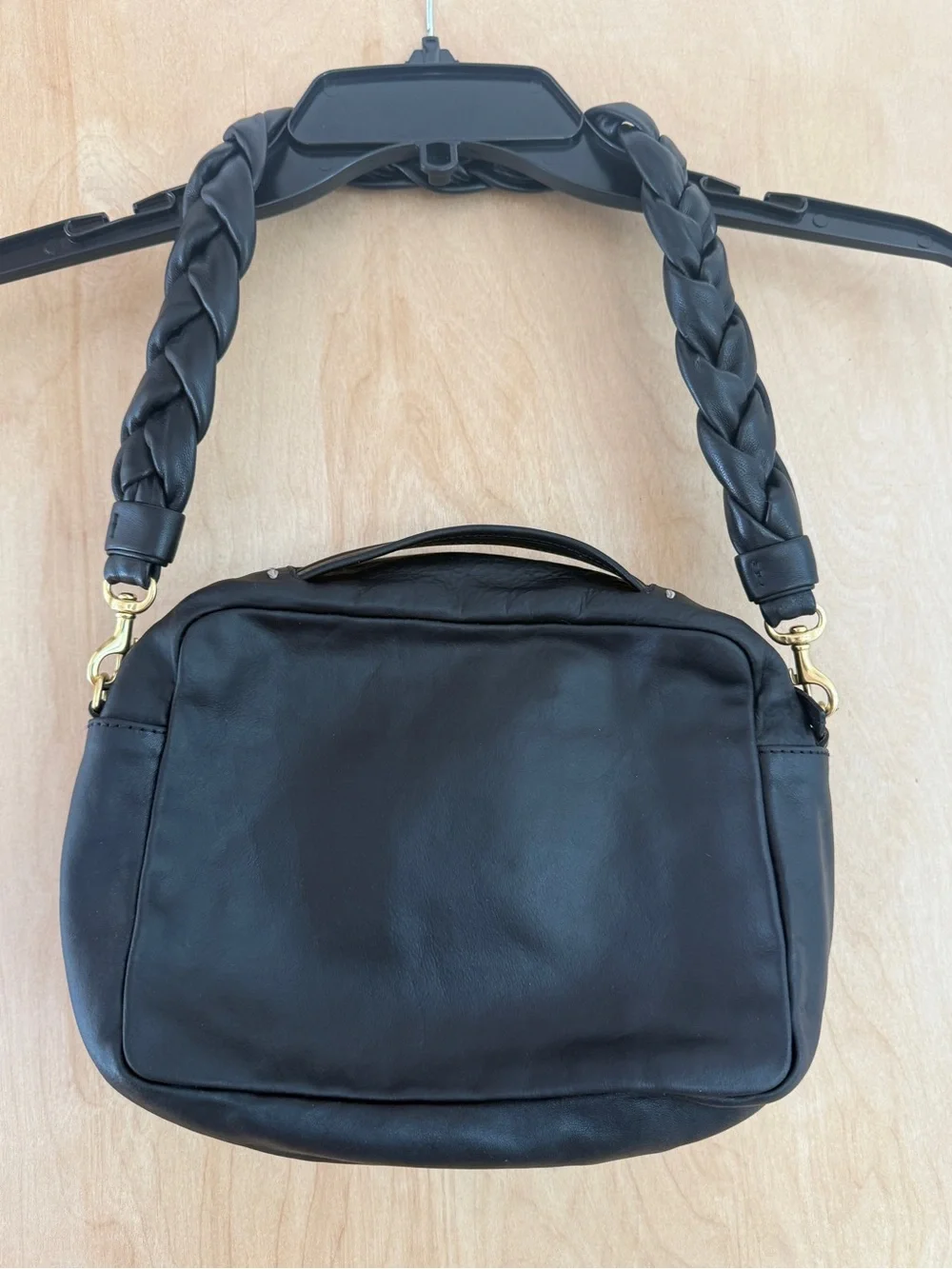 Clare V. Midi Sac in Black Leather with Braided Shoulder Strap - Picture 6 of 16